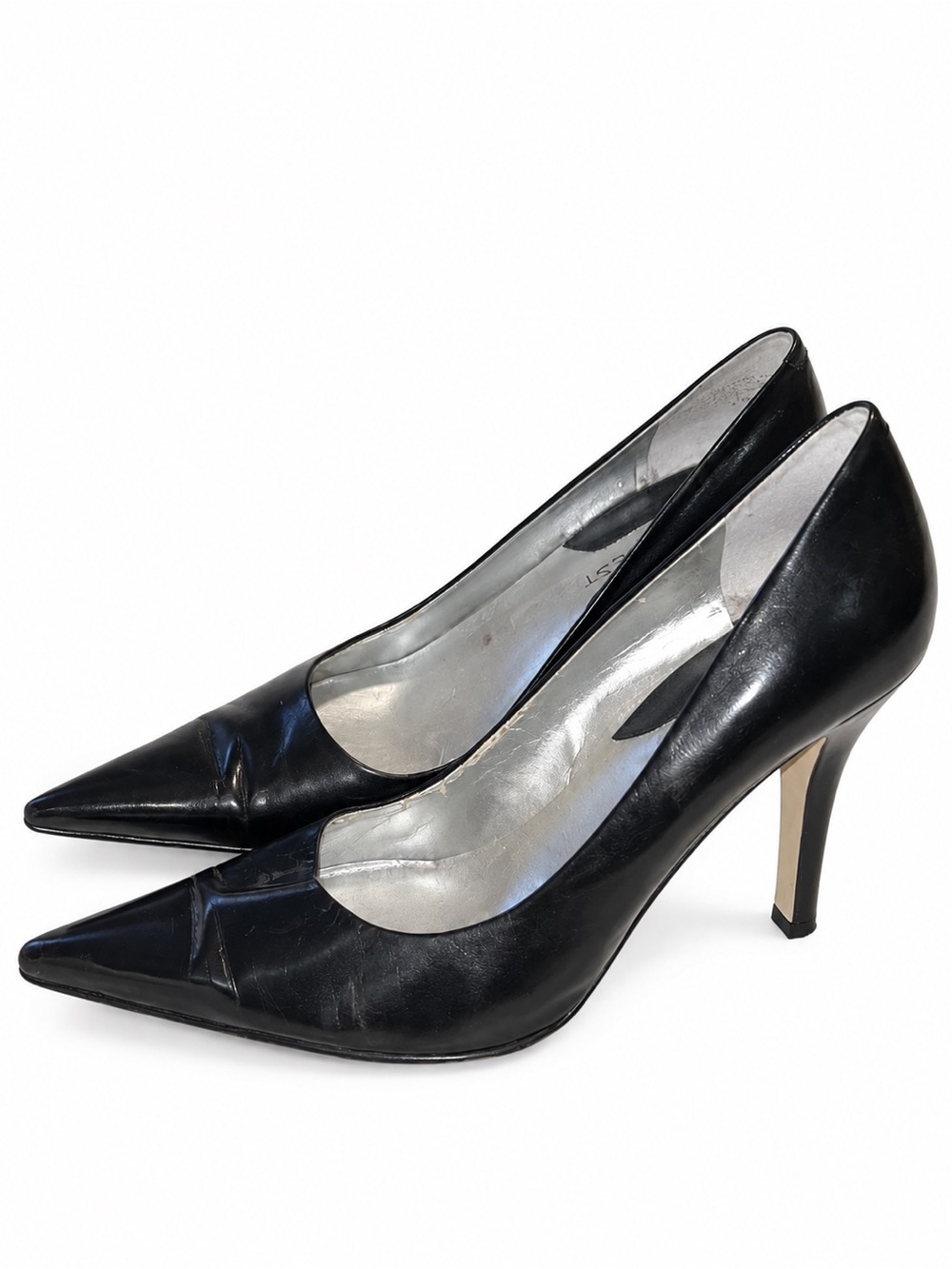 Vintage Y2K Nine West Freda Black Leather Pointed Toe 4 Inch Stiletto Pumps 7.5M